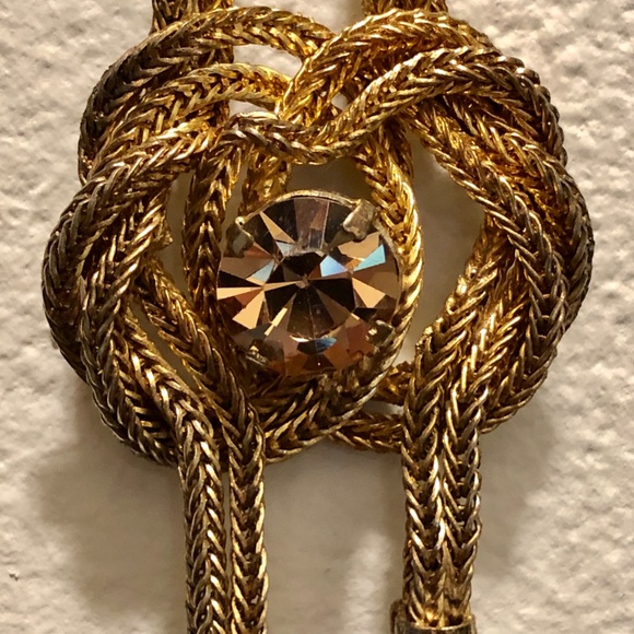 Vintage Gold Crystal Rhinestone Tassel Necklace - Picture 7 of 9